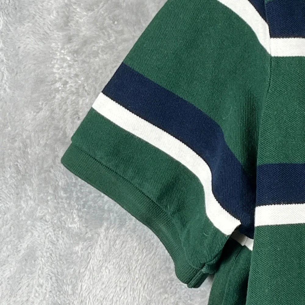 Polo Ralph Lauren XL Custom Fit Green Stripe Polo Shirt Yellow Pony Pique Cotton